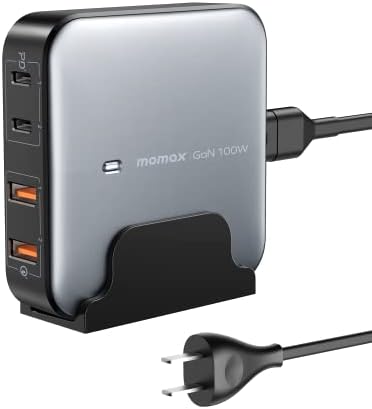 Станица за полнење на MOMAX USB C, 100W GAN USB C полнач со 6,56 метри кабел, брз USB C PD Charger Hub со 2USB-C, 2USB-A, PPS,