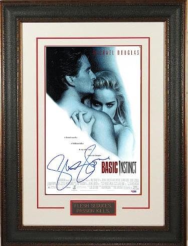 Шерон Стоун потпиша Основен инстинкт 11x17 филм Постер Премиум кожа Рамка - Холограм - ПСА/ДНК Сертифициран - Постери за филмови