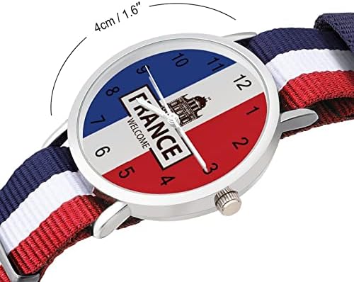Франција Добредојде Знаме Мека Ткаена Лента Часовник Легура Часовник Со Најлон Ремен Роденденски Подароци За Мажи Жени