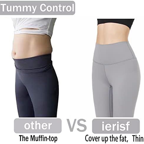 Ierisf Heigh Heargings со џебови за жени за контрола на стомакот Контрола тренинг задник Подигнување црни панталони за јога