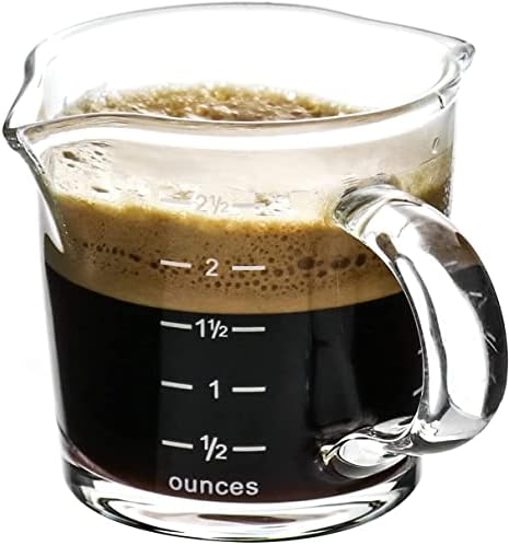 QWORK Espresso Застрелан Стакло Со Рачка, 2 Пакет 3-Унца Двојно Излив Стакло Мерење Чаша Троен Стомна Млеко Чаша Со Две Скали