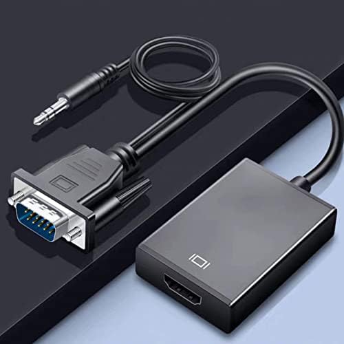Конвертер VGA до HDMI, 1080p Full HD VGA Sound Video Converter, USB напојување VGA адаптер со 3,5 mm звучен кабел за компјутерски монитор