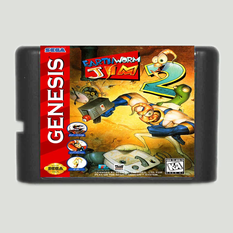 Земјински црв Jimим 2 16 бит картичка за игра за игра за Sega Mega Drive за Genesis- ISS-Deluxe