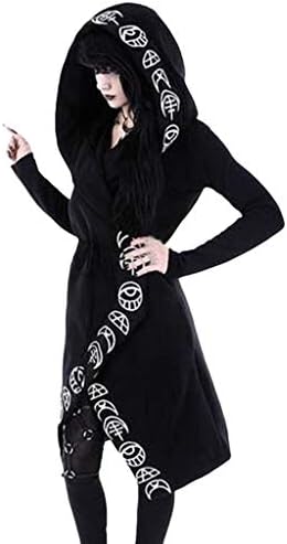 Costенски костум од носат Ноќта на вештерките, јакна со долги ракави црни црни долги кардиган асиметрични палта