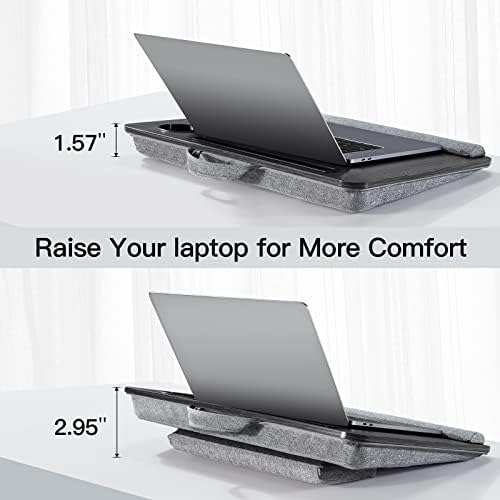 Лаптоп лаптоп лаптоп Ameriergo - се вклопува до лаптоп до 17 инчи, прилагодливо биро за скут со перница за одвојување перница, држач за лаптоп