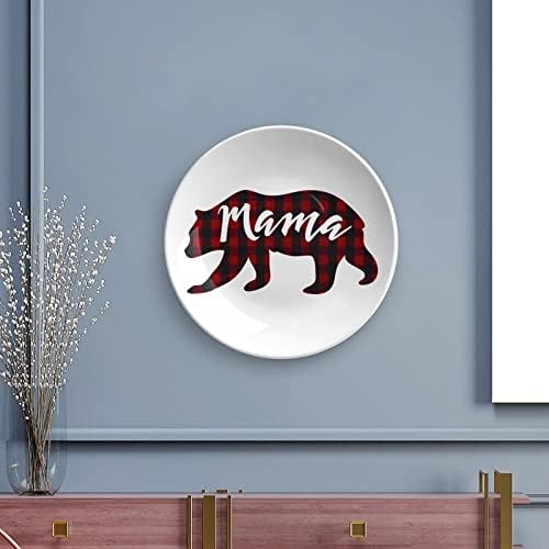Мама мечка карирана висечка керамичка декоративна чинија со приказ за приказ Прилагодени годишнини за свадбени подароци за родители, нејзиниот