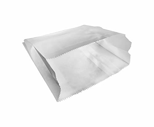 Greaseproof Бели кефти торби за хартија, 5 x 6 x 2 инчи, торби од 100 парчиња - совршена големина за плескавица, сендвич, производи