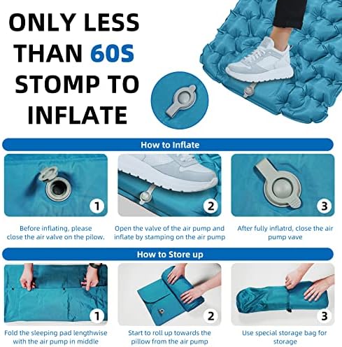 Grtjfjx Подлога за спиење, ултралејт на надувување на воздухот душек за удобно кампување душек ранец за рак на рака и надувување за