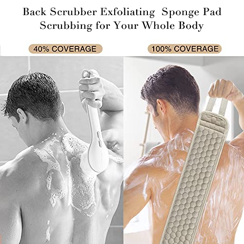 2 пакувачки ексфолирачки грб и ексфолирачки подлога за сунѓер Поставете за туш, бања туш за туширање за мажи и жени 32,5in*3,5 инчи