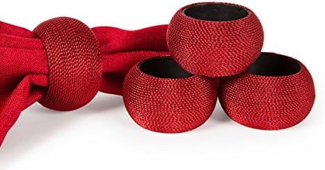 Манор луксузен кабел завиткан пластични прстени од салфетка, сет од 4, црвено
