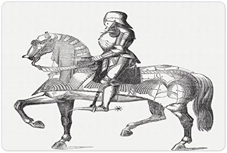 Лунарна Средновековна Подлога За Миленичиња За Храна И Вода, Ретро Гроздобер Илустрација На Средовечен Ренесансен Витез На Коњ, Правоаголна