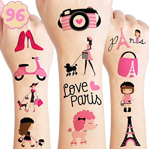 8 Листови Париз Привремени Тетоважи За Деца, Украси За Роденденски Забави Набавки Налепници За Тетоважи Симпатична Забава Фаворизира Девојки