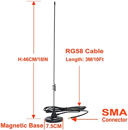 Двоен Бенд Магнетни Мобилни Шунка Радио Антена 137-149 и 437-480 MHz RG58 КАБЕЛ SMA Конектор