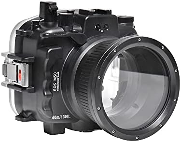 Случајот со подводни камера подводни камења компатибилен со Canon EOS M50 15-45mm 18-55mm IPX8 40m/130ft Максимална длабочина за нуркање водоотпорна