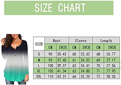 ISJJL плус големина долги ракави врвови за жени печатени маица со долг ракав, копче за зашивање на вратот V-вратот, обичен врв