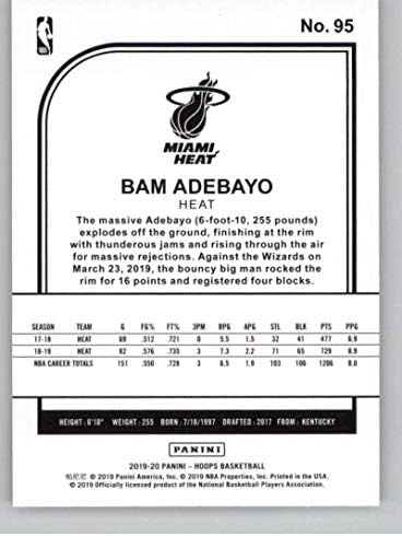 2019-20 Панини обрачи 95 Бам Адебајо Мајами Хит НБА кошарка за трговија со кошарка
