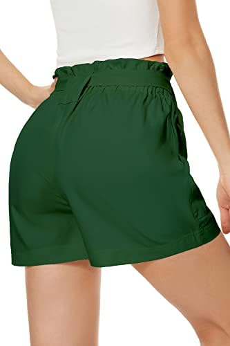 Нејјуки шорцеви за жени летни обични куглани појаси на еластична еластична висока половината широка нога плажа лабава кратки панталони со џебови