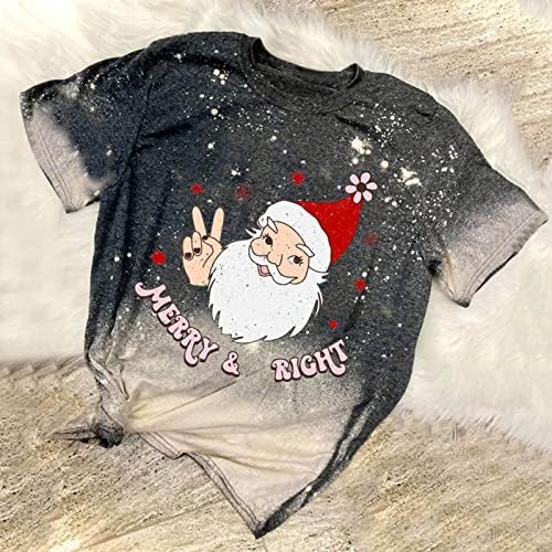 Кошула за жени Божиќно печатење Обични летни врвови со кратки ракави маица лабава маица со долг ракав со долг ракав