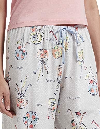 Хуе женски Печатени Плетени Капри Панталони За Спиење Пижами, Лунарна Карпа-Коктел Од Риба, Мали НАС