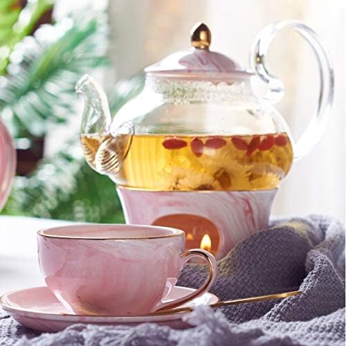 WSSBK мермер по порцелански чај сет на нордиска чаша чаша чај со сад за садови со цвеќиња од цвеќиња, цветни чајници, кафуле