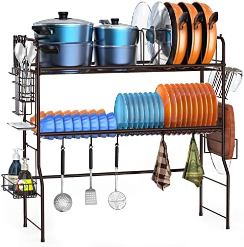 Skycarper над садот за сушење на садот за мијалник 2 ниво на организатор на полиња со тава и решетката за тенџере