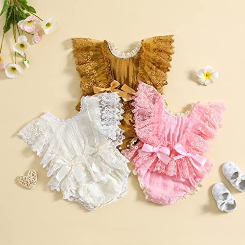 Едно отворање облека за девојчиња, цветни бохо чипка ромпер -каросерија, постелнина, летна облека, симпатична облека за бебиња