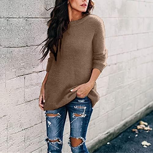 FQZWONG есен преголем џемпер за жени со цврста боја на вратот со цврста боја со долга ракав лабава плус големина на врвови кошула