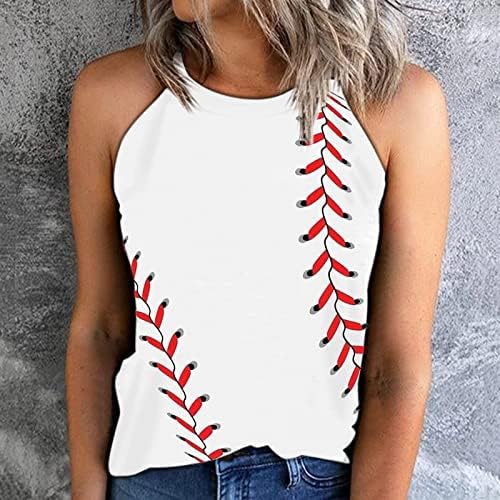 Бејзбол резервоарот за вратот на врвовите на жените за бејзбол печати резервоари Симпатична графичка летна спортска врвна тунична