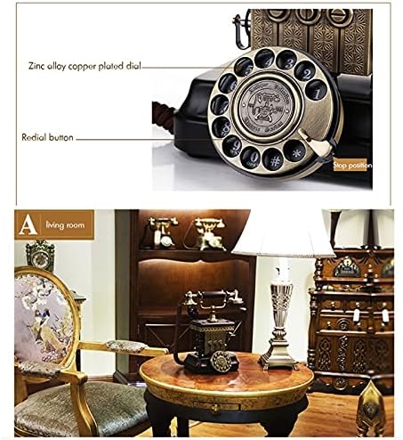 Uxzdx антички телефон, класичен гроздобер телефон, европски фиксни телефонски декоративни ротациони дневник со висечки слушалки