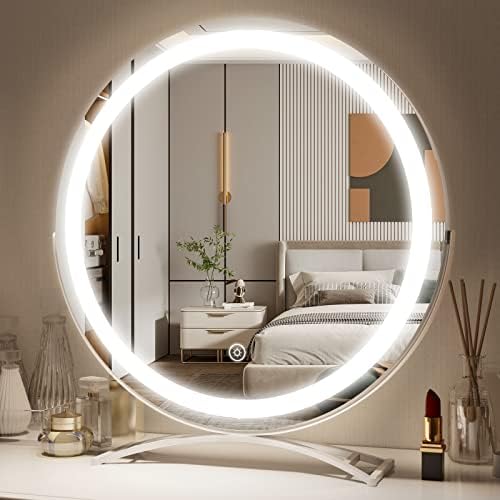 Vierose € 2023 Најновата Надградба€ 18 Голем Суета Огледало Со Светла, Круг LED Шминка Огледало, Светне Огледало За Соблекувалната Маса, Паметни