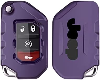 Xotic Tech Purple Black TPU Key FOB SHELL SHELL COWN COVEL CASCE W/KEYCHAIN, компатибилен со клучот за влез без клуч на Jeep Wrangler