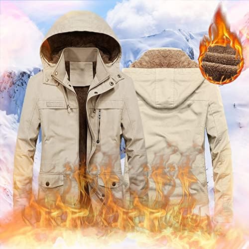 Машки есен и зимски јакни палто Обичен стенд-ап јака топлина плус кадифе густа качулка памучна џебна јакна Кмер