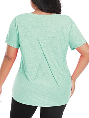 Foreyond Women'sенски плус големина на тренингот врвови со кратки ракави кошули спортска облека лабава вклопена атлетска јога трчање летни кошули