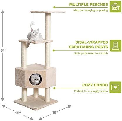 Оди Пет Клуб 51 ЦЕЛОСНА Сисал Опфатени Гребење Мислења Агол Мачка Дрво Кити Кула Маче Кондо Куќа Мебел Со Виси Играчка За Внатрешни Мачки,