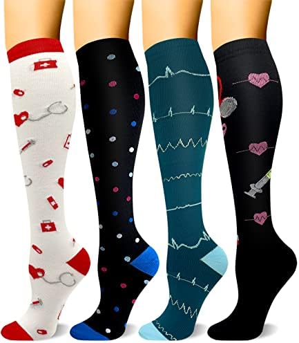 HLTPRO 4 Пара Компресија Чорапи За Жени &засилувач; Мажите - Најдобра Поддршка За Медицински, Циркулација, Медицински Сестри, Трчање,