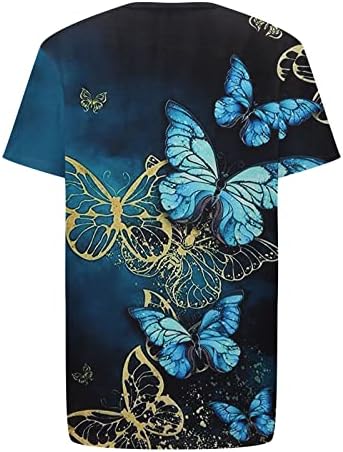 Женски стилски кратки ракави врвови тинејџери девојки пеперутка во боја блок маици летни основни мета лабава лесна блуза