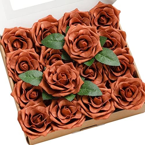Моментот на Линг 2,5 вештачки цвеќиња Амбер ситни лавини рози 25 парчиња лажни рози од пена w/стебло за DIY свадбени декор центри за