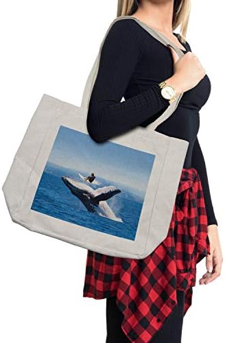 Торба за купување на животни Амбесон, скокање делфин и сурферско морско животно риба летен спортски брег на градот, во позадина, еколошка