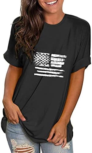 Патриотски кошули за жени американско знаме маица обични летни врвови со кратки ракави маички за вратоврски комесја лабава блуза врв