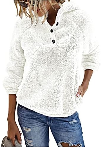 Кирундо Зимски женски нејасни руно обични долги ракави Шаги Шерпа џемпери со џебови