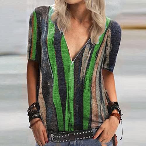 Краток ракав 2023 Облека V вратот памук графичка кошула за блуза за женски вратоврска боја шарена маичка лето есен девојки