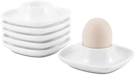 Флексиони Чаши За Јајца За Меки Варени Јајца-Комплет од 6 Држачи за Керамички Јајца-Чаши За Чаши Со Јајца Со Подлога за Сервирање,