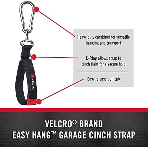 Организација за гаража на брендот Velcro Easy Hang Cinch Strap мал, има 150 фунти, 16in x 1in, црна, VEL-30801-USA