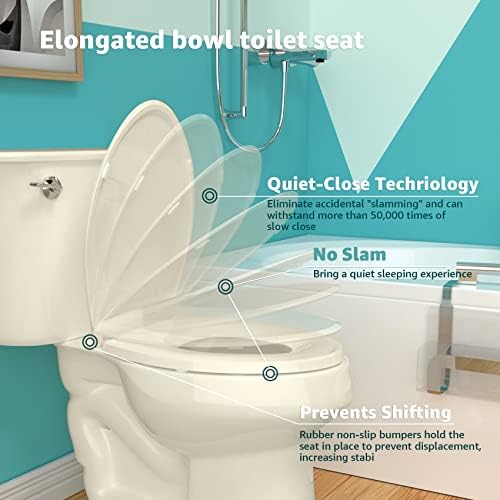 Издолжено тоалетно седиште со шарка за меко затворање и брзо ослободување, никогаш не олабавете, тешки, лесни за инсталирање и чистење, овален,