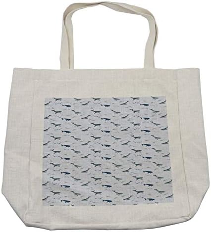 Ambesonne наутичка кеса за купување, летна морска тематска шема со китови и риби под вода, еколошка торба за еднократна употреба за плажа на намирници