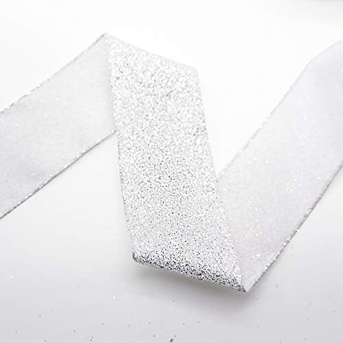 CT Craft LLC Sparking Silver Glitter Wired Ribbon за домашен декор, завиткување на подароци, DIY занаети, 2,5 ”x 10 јарди x 1 ролна - бела/конфети
