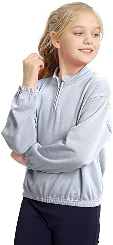 Meriabny Girls Долги ракави џемпери од четврт-зип пулвер за 8-14 години