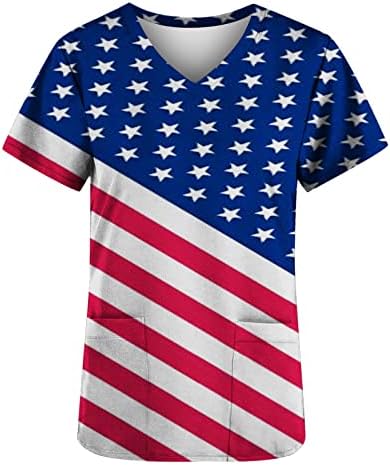 Денот на женската независност на врвовите, облеката на американско знаме, униформа маица со кратки ракави со кратки ракави со џебови