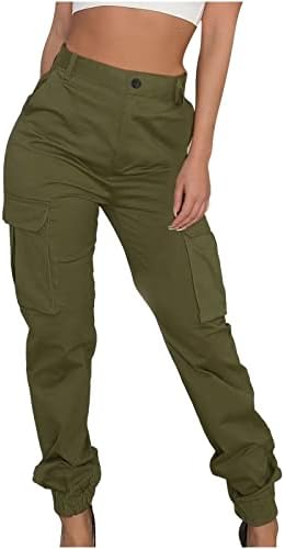 Женски обични обични товари со високи половини панталони со џебови со џогирање панталони опуштени вклопуваат y2k улична облека без ремен