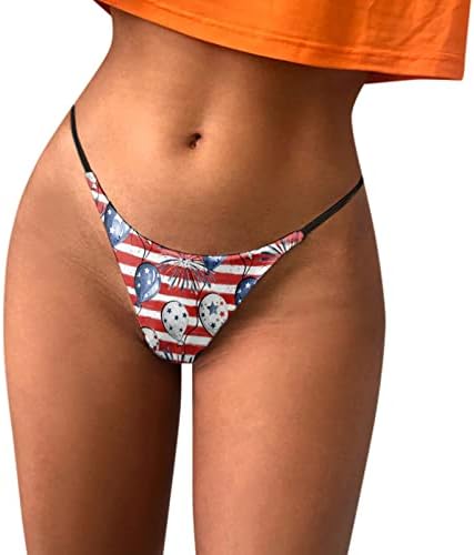 4-ти јули, долна облека за жени за жени Непослушен секс ленти за истегнување Т-бек гаќички со низок половината Американско знаме удобни